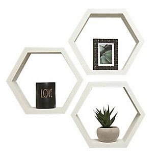 Handmade Hexagon Shelves 3-Pack, White Wash, large