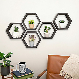 Handmade Hexagon Shelves 5-Pack, Black, rollover