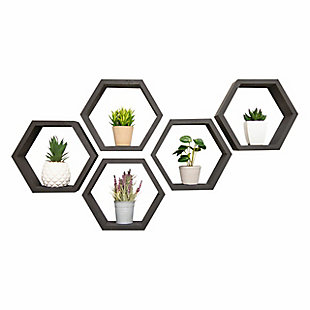 Handmade Hexagon Shelves 5-Pack, Black, large