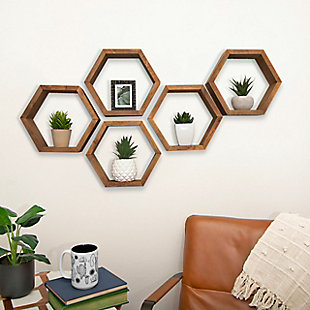 Handmade Hexagon Shelves 5-Pack, Walnut, rollover