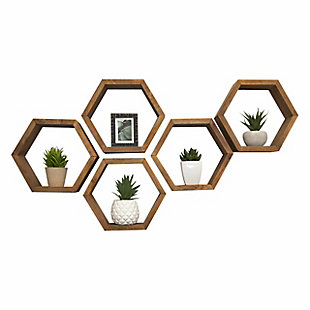 Handmade Hexagon Shelves 5-Pack, Walnut, large