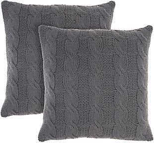 Mina Victory Cotton Knitted Indoor Throw Pillow (Set of 2), Charcoal, large