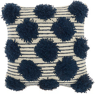 Mina Victory Tufted Pom Poms Indoor Throw Pillow, Navy, large