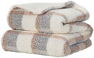 Mina Victory Faux Fur Plaid Curly Sherpa Indoor Throw Blanket, Blue, large