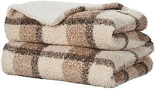Mina Victory Faux Fur Plaid Curly Sherpa Indoor Throw Blanket, Brown, large
