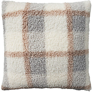 Mina Victory Faux Fur Plaid Curly Sherpa Indoor Throw Pillow, Blue, large