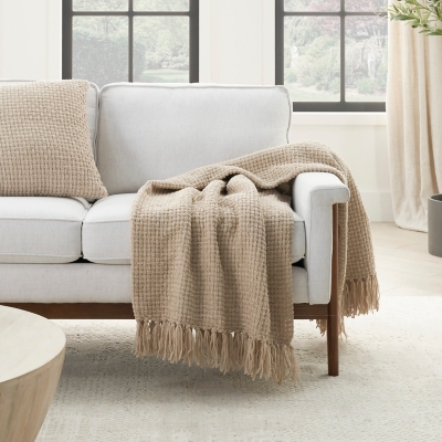 Mina Victory Woven Chenille Indoor Throw Blanket, Beige, rollover