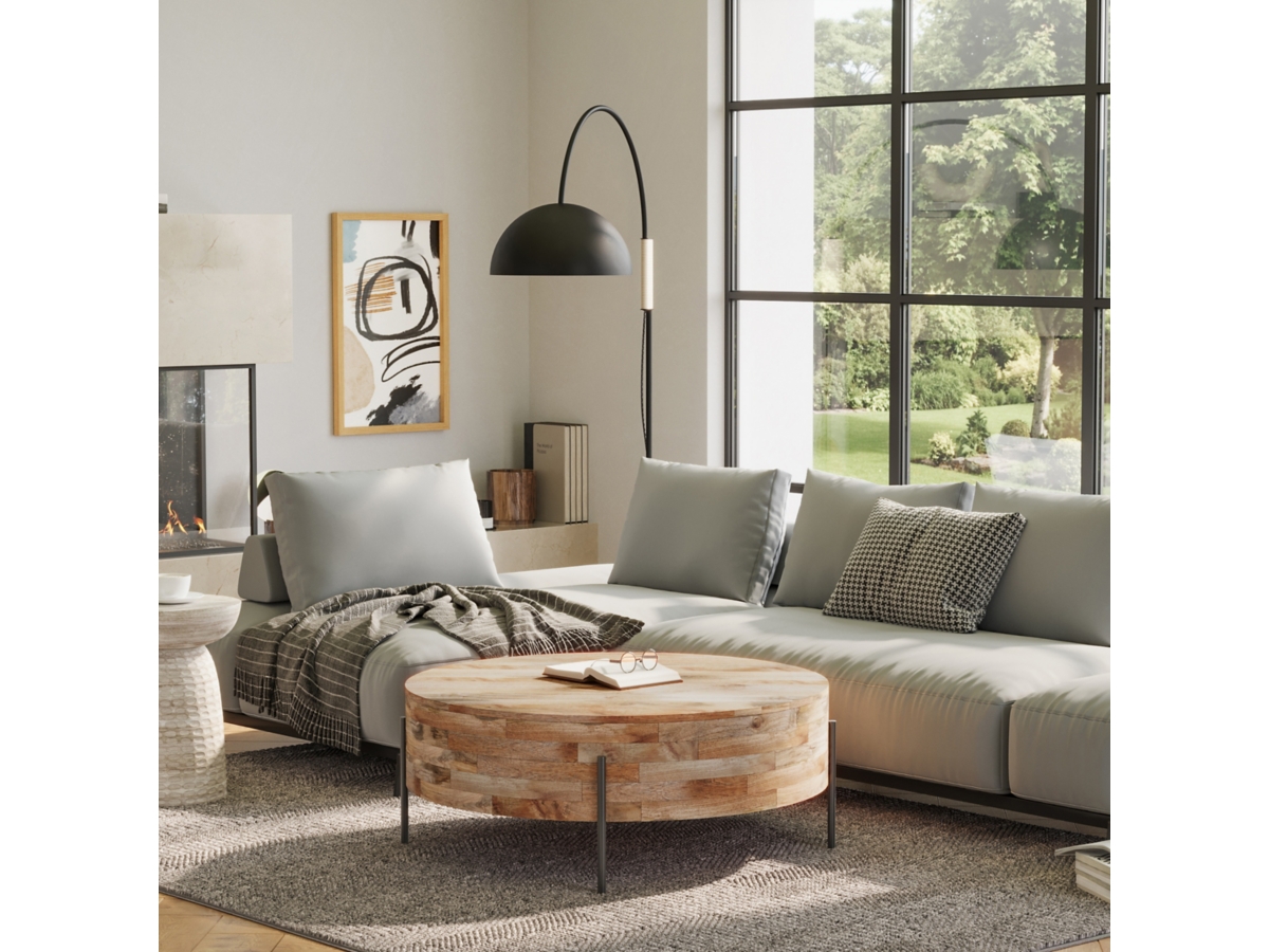 Simpli Home Rayburn Drum Coffee Table, , large