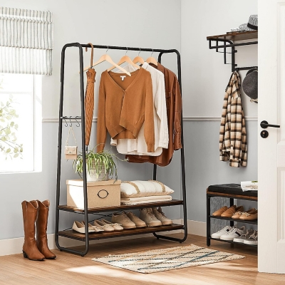 VASAGLE Clothes Rack with 2 Shelves, Rustic