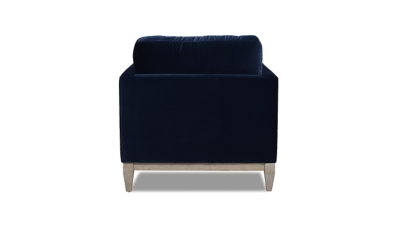 navy blue chair with wooden legs isolated on white