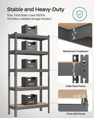 SONGMICS Kitchen Shelf, Metal Shelves, 5-Tier Wire Shelving Unit