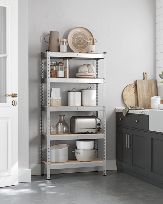 King's Rack 5-Tier Metal Boltless Storage Shelving in White/Wooden