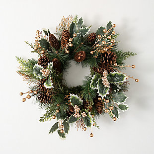 Sullivans Holly And Pine Christmas Mini Wreath, , large