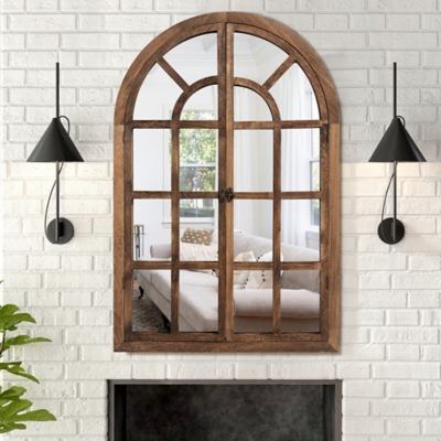 Feronia 24" x 36" Classic Arched Wall Mirror, Brown, large
