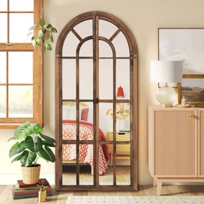 Feronia 31" x 71" Arched Floor Mirror, Brown, rollover