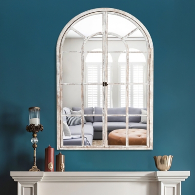 Feronia 24" x 36"  Arched Wall Mirror, Weathered White, large
