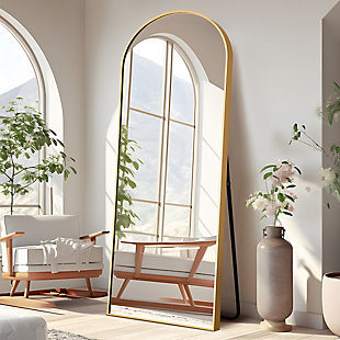 Dulcea 21" x 64" Full Length Arched Floor Mirror, Gold, rollover