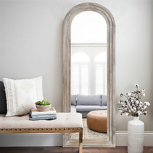 Feronia 21" x 64" Full Length Arched Floor Mirror, Weathered White, rollover
