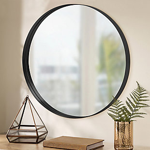 Dulcea 32" x 32" Modern Round Wall Mirror, Black, rollover