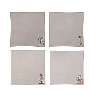 Storied Home Flower Embroidery Napkins (Set of 4), , large