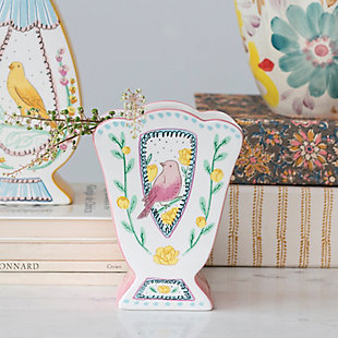 Storied Home Fan Shaped Vase with Painted Bird Design, , rollover