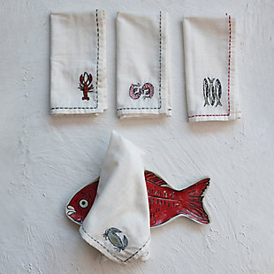 Storied Home Sea Life Embroidery Napkins (Set of 4 Styles), , rollover