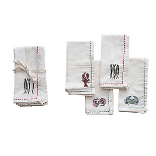 Storied Home Sea Life Embroidery Napkins (Set of 4 Styles), , large