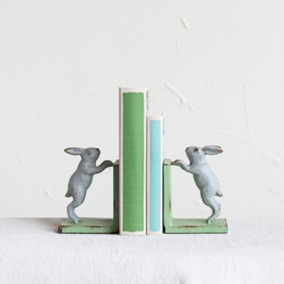 A600080343 Storied Home Rabbit Bookends (Set of 2), Green sku A600080343