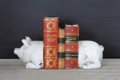 A600080347 Storied Home Pig Bookends (Set of 2), White sku A600080347