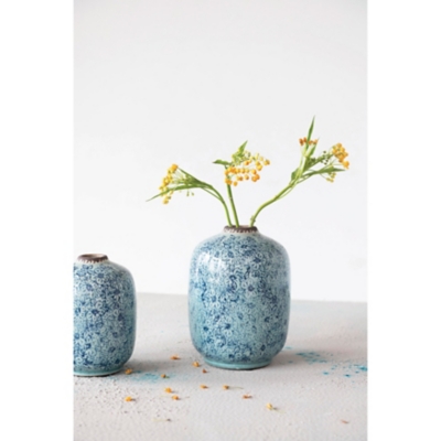 Storied Home Vase with Floral Pattern, Blue