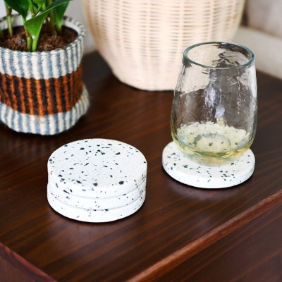 Storied Home Round Terrazzo Coasters (Set of 4), White