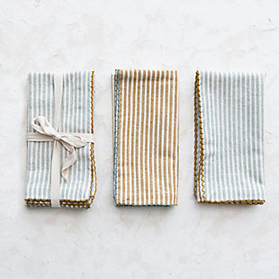 Storied Home Napkins with Scalloped Edge and Stripes (Set of 4), , rollover