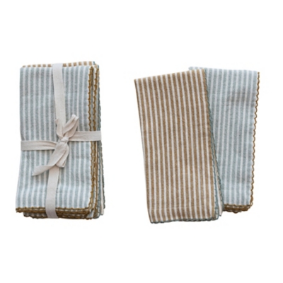 Storied Home Napkins with Scalloped Edge and Stripes (Set of 4), , large