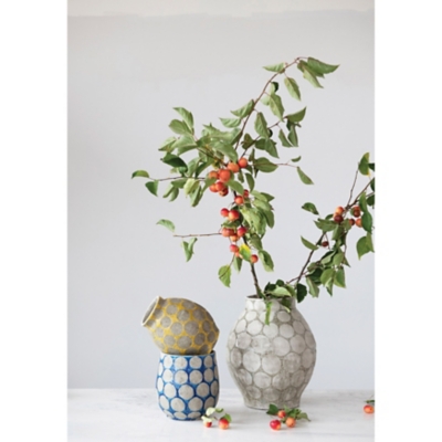 Storied Home Vase with Wax Relief Dots, Cream