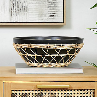 Bayberry Lane Decorative Bowl with Woven Rope Accents, Black, rollover