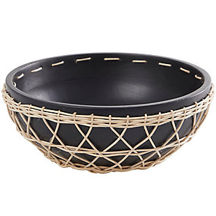 Bayberry Lane Decorative Bowl with Woven Rope Accents, Black, large