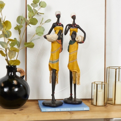 Bayberry Lane African Women with Water Jugs Medium Sculpture (Set of 2), Yellow