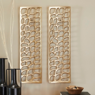 "Bayberry Lane Abstract Cutouts Wall Decor (Set of 2) 7" W X 22"H", Gold