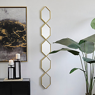 Bayberry Lane Slim Stacked Chain 5 Layer Wall Mirror with Trellis Pattern 7"W X 59"H, Gold, rollover