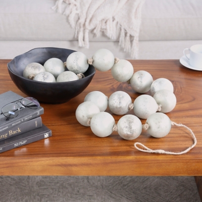 Bayberry Lane Frosted Orb Beaded Garland with Tassel, Silver, rollover