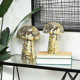 Bayberry Lane Mushroom Mosaic Mirrored Sculpture (Set of 2), Gold, rollover