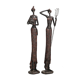 Bayberry Lane African Women People Sculpture with Carved Dresswear (Set of 2), , large