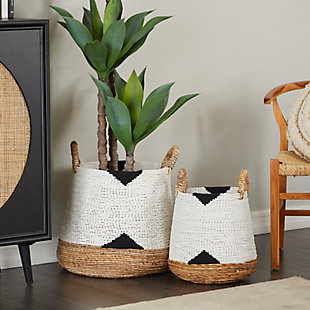 CosmoLiving by Cosmopolitan Banana Leaf Handmade Storage Basket with Handles (Set of 2), , rollover