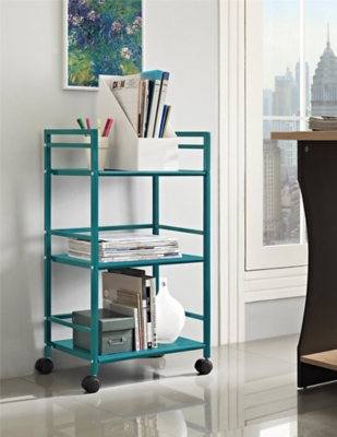 Ameriwood Home Bryson 3 Shelf Metal Rolling Utility Cart, Teal