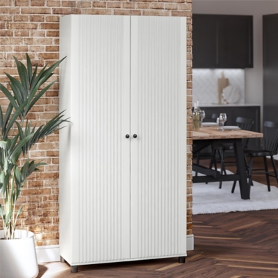 Systembuild Evolution Fawke Fluted 36 in. Wide 2 Door Storage Cabinet, White