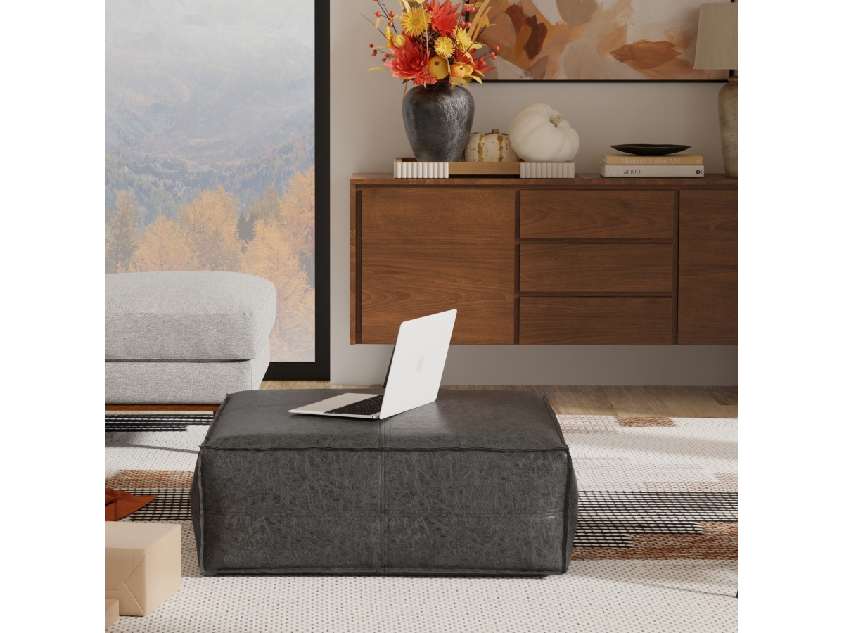 Simpli Home Brody Pouf, Distressed Black, large