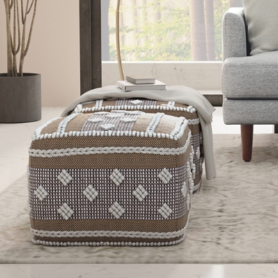 A600080719 Simpli Home Indoor/Outdoor Mapleton Pouf, White/Be sku A600080719