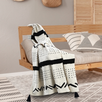 A600080750 Avant-garde Striped Throw Blanket, Black sku A600080750