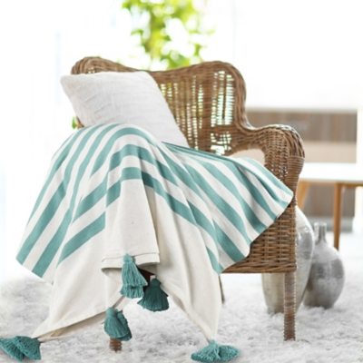 A600080759 Harbor Striped Throw Blanket, Aqua Blue sku A600080759