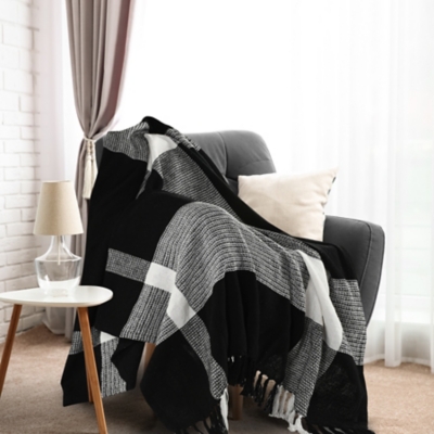 Highland Plaid Throw Blanket, Black